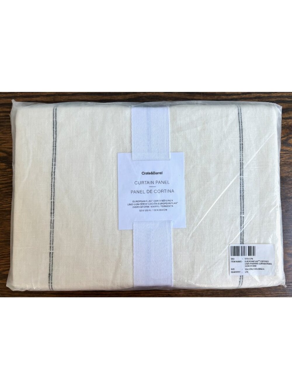 Pair of Crate & Barrel Lined Linen Curtain Panels Ivory & Storm 52" × 120" - NWT